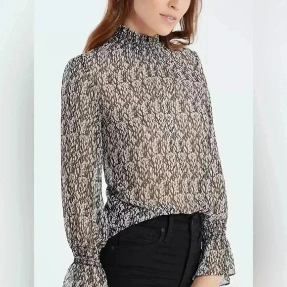 MISA Los Angeles Giana Smock Neck Top In Black White Snake Medium - Picture 2 of 13